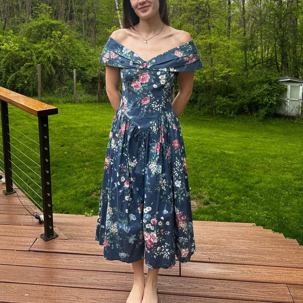Floral Off-Shoulder Dress in Blue
